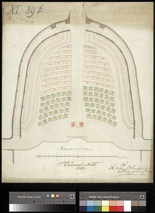 Grundriss des Zuschauerraumes mit Sitzordnung im alten Opernhaus zu Dresden zum Karneval am 26. Februar 1754