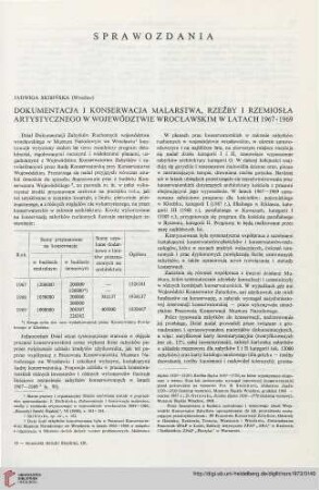 Dokumentacja i konserwacja malarstwa, rzeźby i rzemiosła artystycznego w województwie wrocławskim w latach 1967-1969