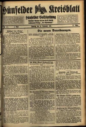 Zweite Ausgabe vom Samstag, den 26. September 1931.