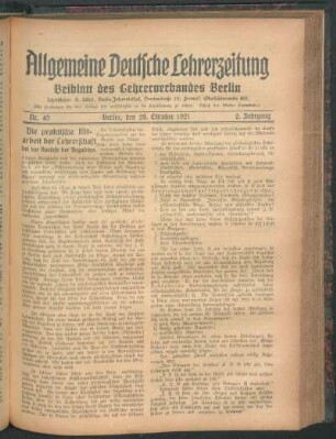 Beiblatt des Lehrerverbandes Berlin. - 2.1921, Nr. 43