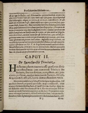 Caput II. De Sacro Sancta Trinitate.