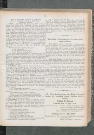 XIV. Generalversammlung des Kath. Lehrerverbandes des Deutschen Reiches Pfingsten 1910 in Bochum : Tages-Ordnung
