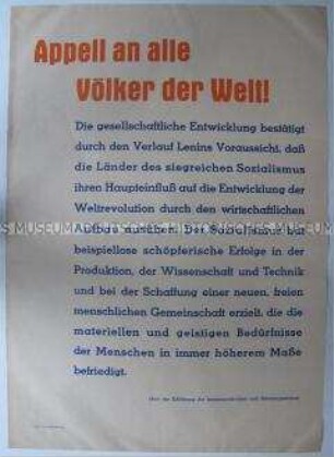 Maueranschlag mit Zitat aus der Erklärung der kommunistischen und Arbeiterparteien