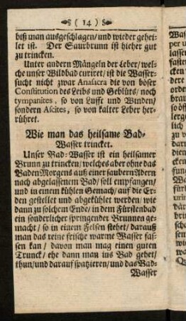 14-21, Wie man das heilsame Bad-Wasser trinket. - Bad-Erden und Bäder-Sand / wie er zu gebrauchen.