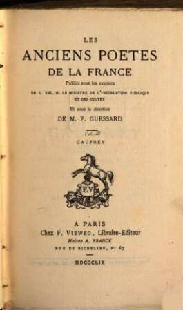 Gaufrey : chanson de geste ; publiée pour la première fois d'après le manuscrit unique de Montpellier