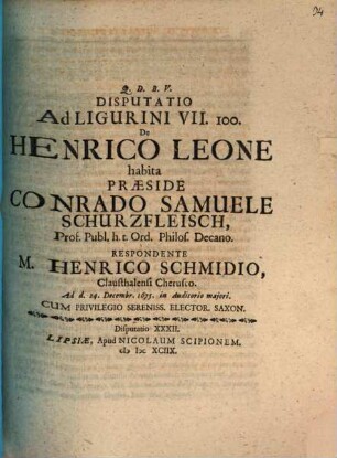 Disp. ad Ligurini VII. 100., de Henrico Leone