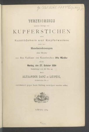 Kupferst., Kunstbucher, Handzeichn. alter Meister a. d. Nachlass Otto Mündler, Paris : 27.10.
