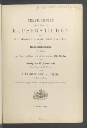 Kupferst., Kunstbucher, Handzeichn. alter Meister a. d. Nachlass Otto Mündler, Paris : 27.10.