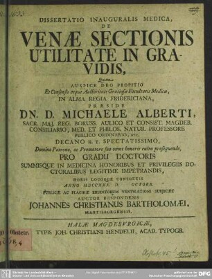 Dissertatio Inauguralis Medica, De Venae Sectionis Utilitate In Gravidis