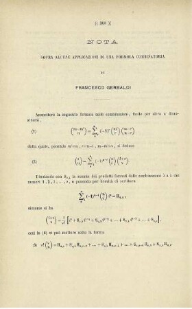 Sopra alcune applicazioni di una formola combinatoria.