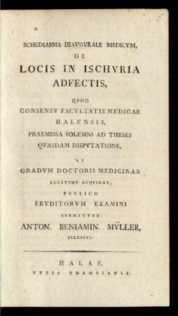 Schediasma Inavgvrale Medicvm, De Locis In Ischvria Adfectis