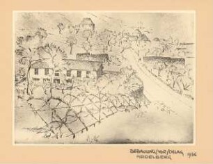 Bebauungsvorschlag, Heidelberg: Perspektivische Ansicht (Vogelschau)