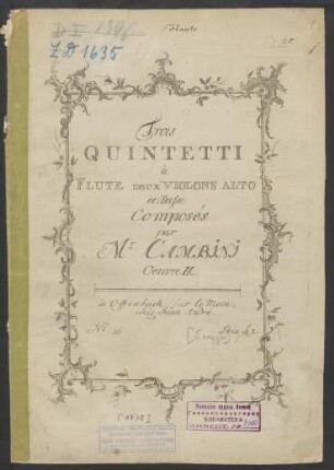Trois Quintetti à Flute Deux Violons Alto et Basse : Oeuvre IX