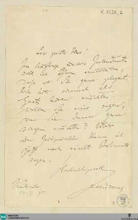 Brief von Felix Mottl an Rudolf Moest vom 14.01.1895 - K 3220, 2