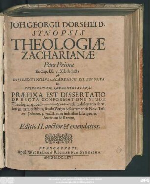 1: Ex Cap. IX. v. XI. deducta & Dissertationibus Academicis XII. Exposita in Universitate Argentoratensi