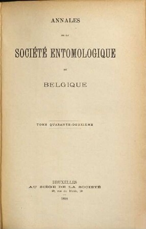 Annales de la Société Entomologique de Belgique. 42. 1898