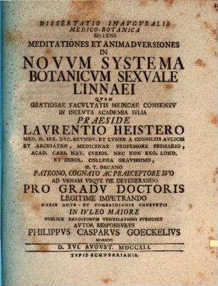 Meditationes et animadversiones in novum systema botanicum sexuale Linnaei