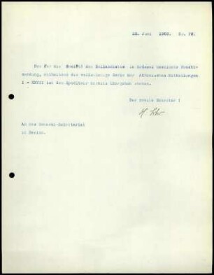 Bericht des zweiten Sekretars an das General-Sekretariat