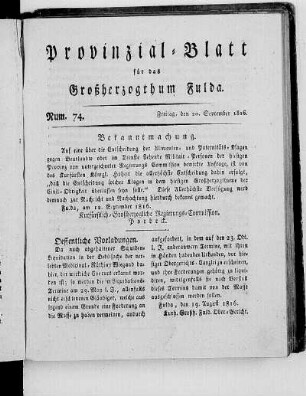 Num. 74., Ausgabe vom 20. September 1816