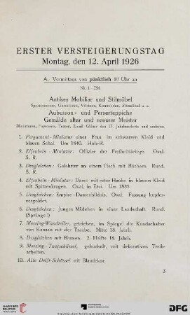 Erster Versteigerungstag (Nr. 1-589)