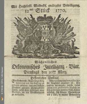 12tes Stueck, Dienstags den 20ten Merz 1770