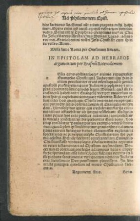 In Epistolam Ad Hebraeos argumentum ...
