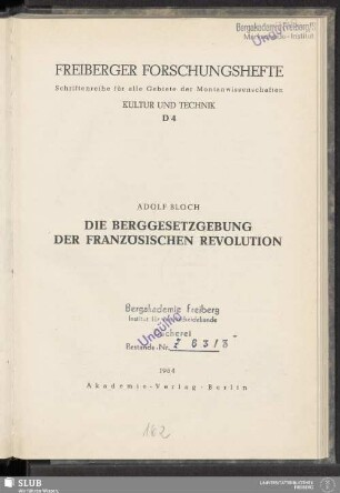 Die Berggesetzgebung der Französischen Revolution