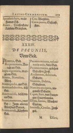 XXXIV. De Pecuniis, Vom Gelt.