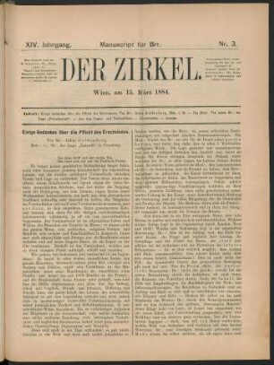 Nr. 3. Wien, am 15. März 1884.