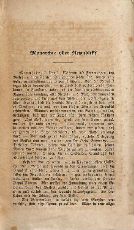 Monarchie oder Republik? : ein Urtheil