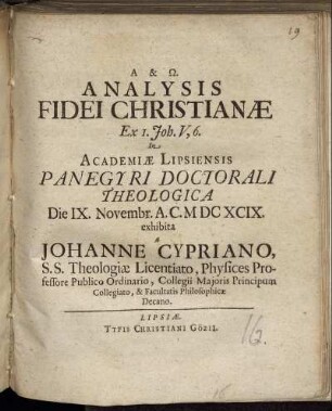 Analysis Fidei Christianae : Ex 1. Joh. V, 6.