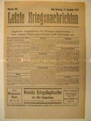 Mitteilungsblatt "Letzte Kriegsnachrichten" mit Kurzmeldungen von verschiedenen Kriegsschauplätzen