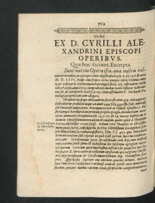 Ex D. Cyrilli Alexandrini Episcopi Operibus.
