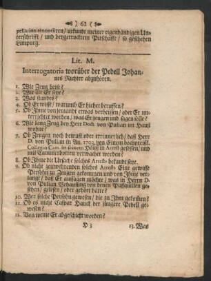 Lit. M. Interrogatoria worüber der Pedell Johannes Richter abzuhören