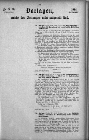 Anlage: zu No.36. (728-738.), Vorlagen, welche den Zeitungen nicht mitgeteilt sind