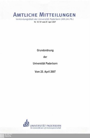 Grundordnung der Universität Paderborn : vom 25. April 2007