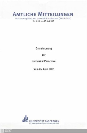 Grundordnung der Universität Paderborn : vom 25. April 2007