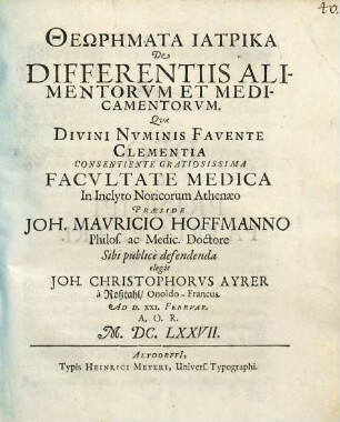 Theōrēmata Iatrika De Differentiis Alimentorvm Et Medicamentorvm