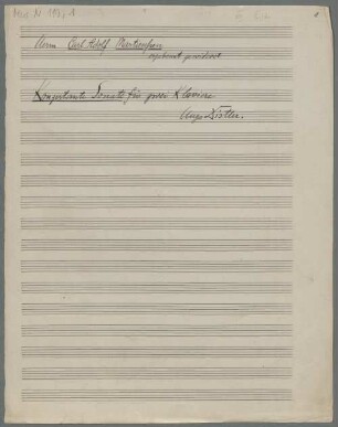 Sonatas, pf (2), op.1, LüdD p.437 - BSB Mus.N. 119,1 : [title page, score 1:] Herrn Carl Adolf Martienssen // ergebenst gewidmet. // Konzertante Sonate für zwei Klaviere // Hugo Distler
