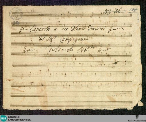 Concertos - Mus. Hs. 250 : fl (2), strings, cor (2); G; GroF 740