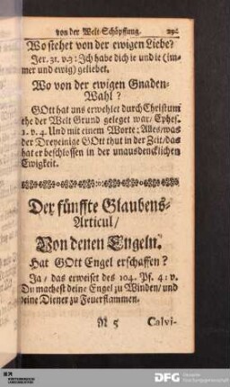 Der fünffte Glaubens-Articul / Von denen Engeln.