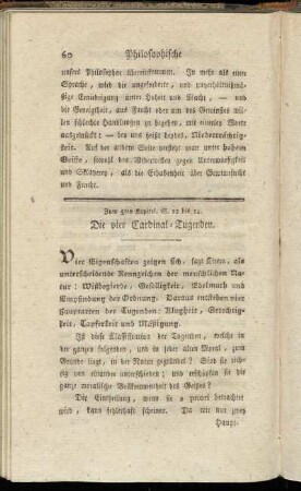Zum 5ten Kapitel. S. 12 bis 14. Die vier Cardinal-Tugenden. - Zu Kapitel 9. S. 14 bis 16. Tugend der Klugheit.