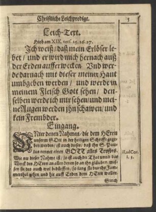 Leich-Text. Hiiob am XIX. vers. 25. 26. 27.
