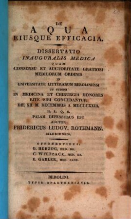 De aqua eiusque efficacia : diss. inaug. med.