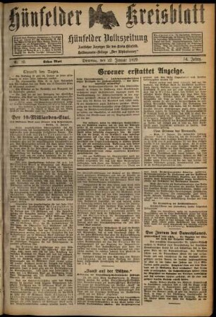 Erste Ausgabe vom Dienstag, den 22. Januar 1929.