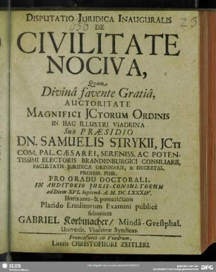 Disputatio Juridica Inauguralis De Civilitate Nociva