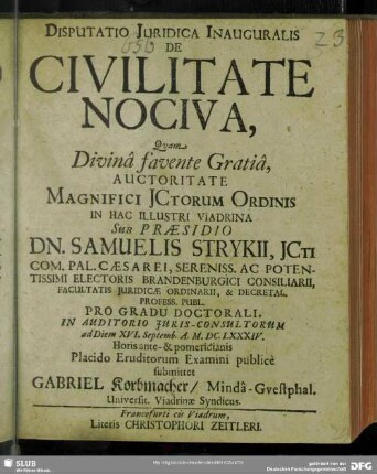 Disputatio Juridica Inauguralis De Civilitate Nociva