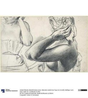Modellstudien einer sitzenden weiblichen Figur im Korsett, Halbfigur nach links