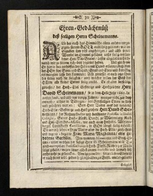 30-56, Ehren-Gedächtnüß des seeligen Herrn Scheinemanns. Epicedia.