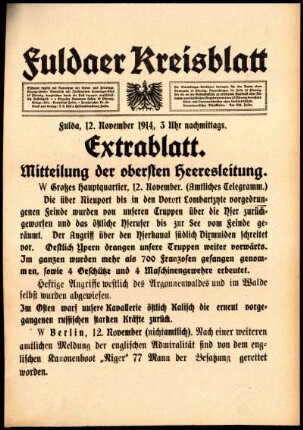 Zweite Ausgabe vom Donnerstag, den 12. November 1914.
